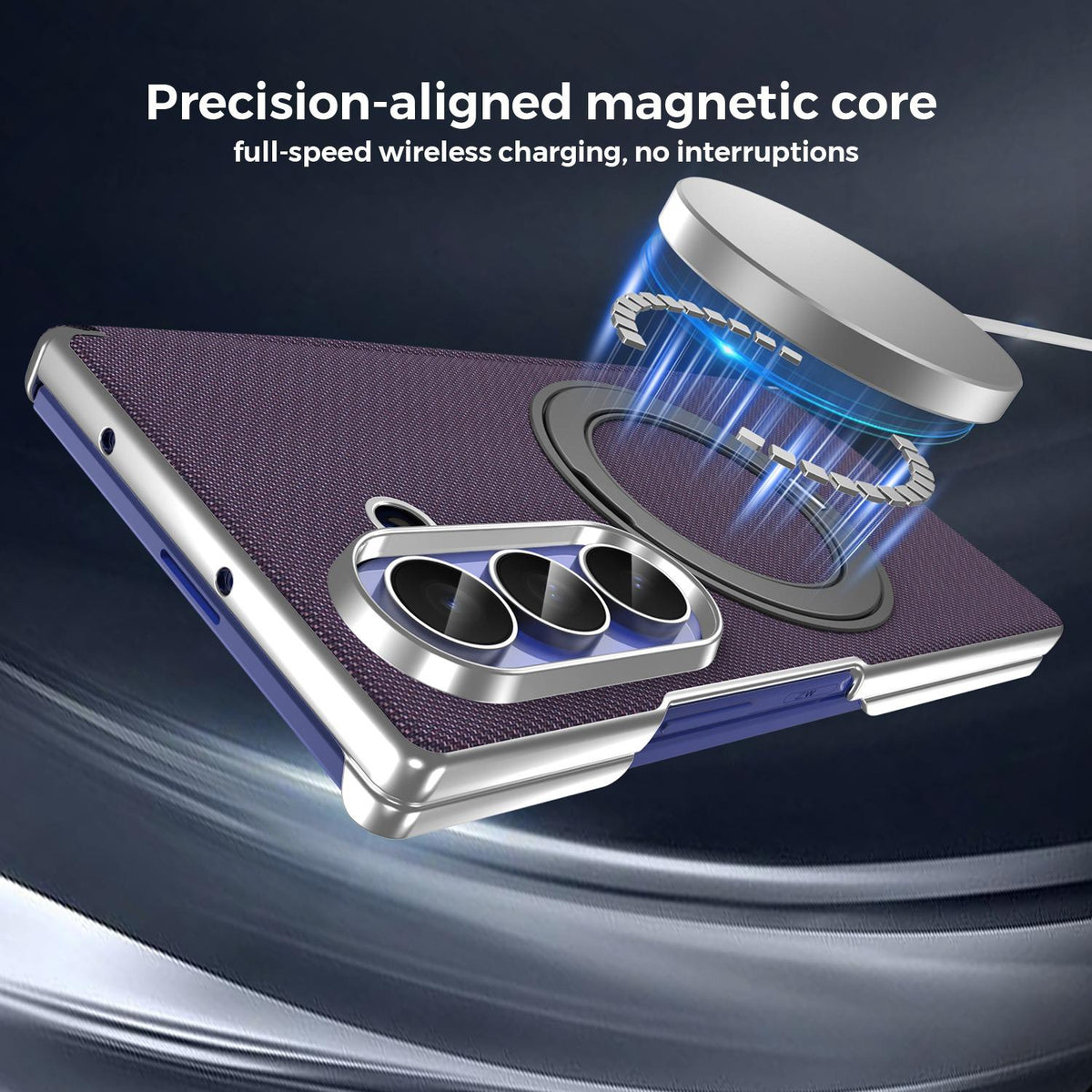 For Galaxy Z Fold5 5G KASHI Electroplated Dual-Hinge 360 Rotation Magnetic Holder Phone Case - Purple - EDA010078405C