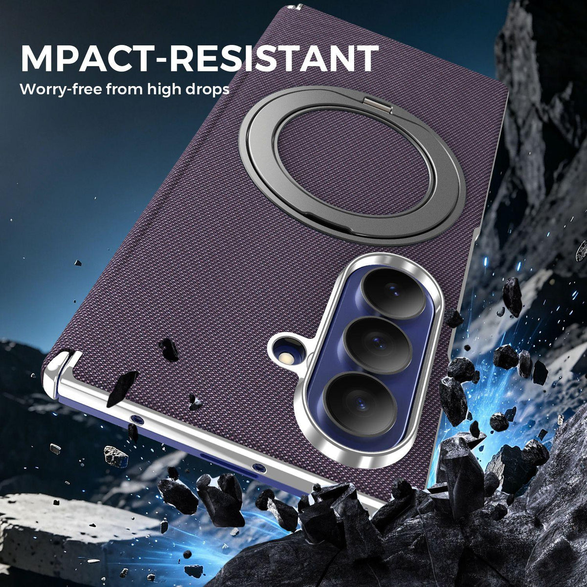 For Galaxy Z Fold5 5G KASHI Electroplated Dual-Hinge 360 Rotation Magnetic Holder Phone Case - Purple - EDA010078405C