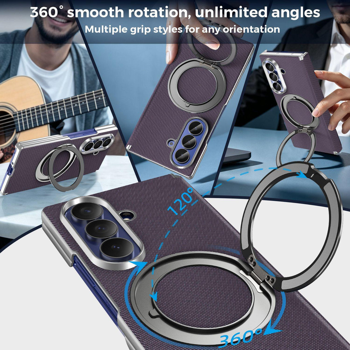 For Galaxy Z Fold5 5G KASHI Electroplated Dual-Hinge 360 Rotation Magnetic Holder Phone Case - Purple - EDA010078405C