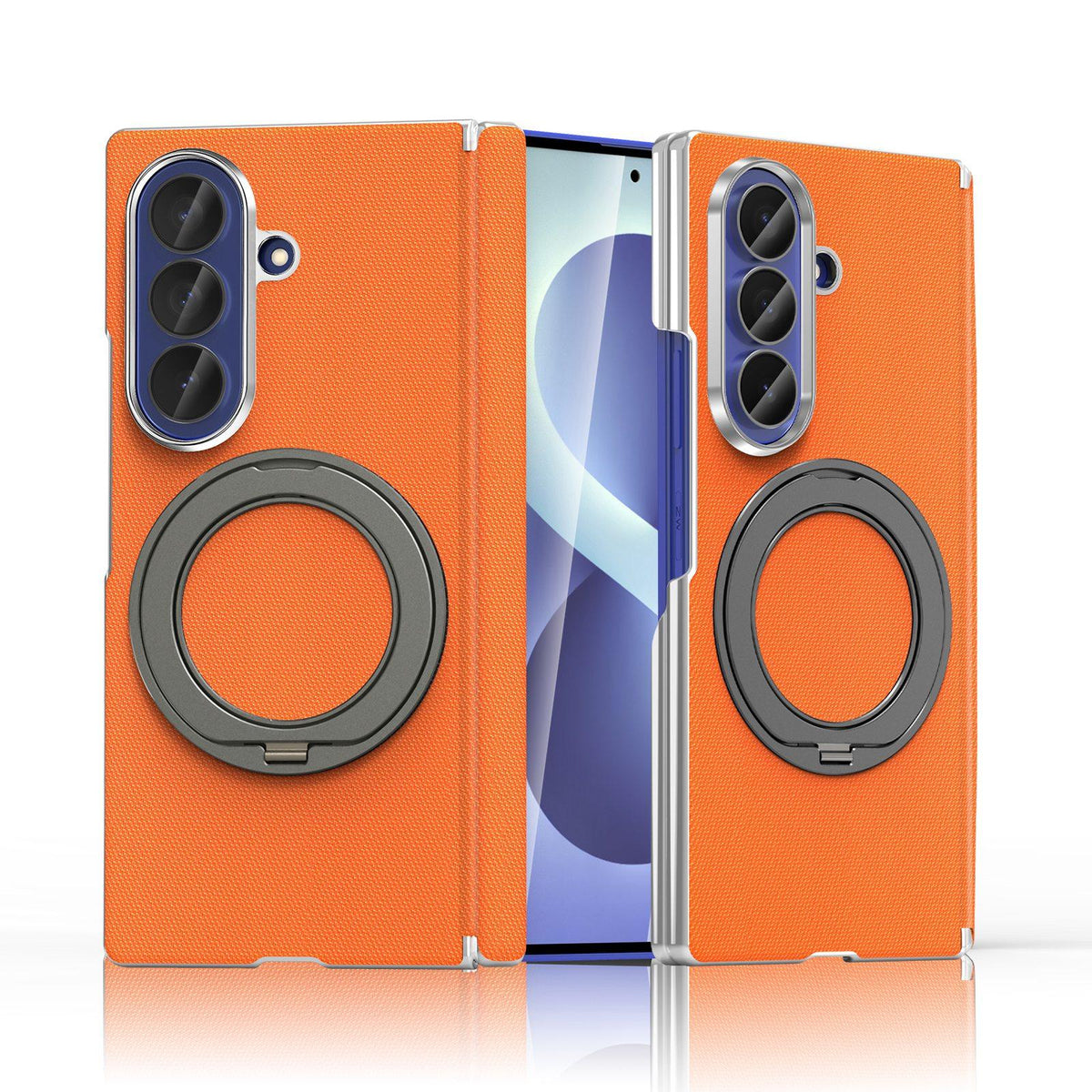 For Galaxy Z Fold5 5G KASHI Electroplated Dual-Hinge 360 Rotation Magnetic Holder Phone Case - Orange - EDA010078405D