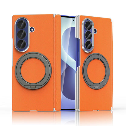 For Galaxy Z Fold5 5G KASHI Electroplated Dual-Hinge 360 Rotation Magnetic Holder Phone Case - Orange - EDA010078405D