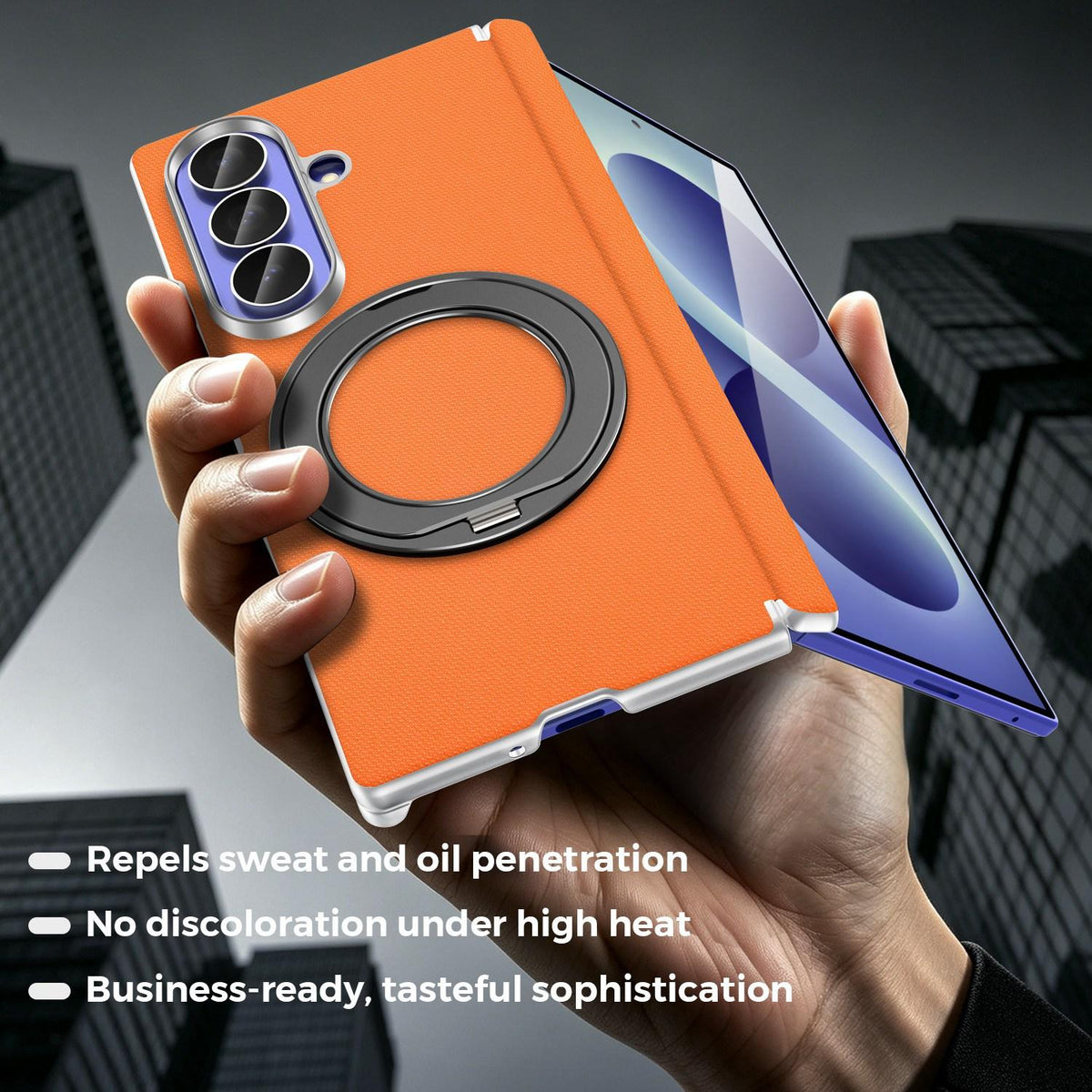 For Galaxy Z Fold5 5G KASHI Electroplated Dual-Hinge 360 Rotation Magnetic Holder Phone Case - Orange - EDA010078405D