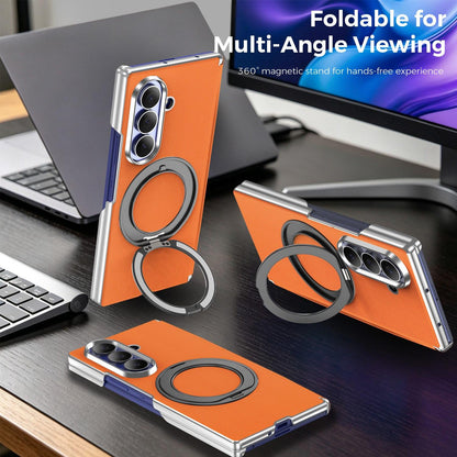 For Galaxy Z Fold5 5G KASHI Electroplated Dual-Hinge 360 Rotation Magnetic Holder Phone Case - Orange - EDA010078405D
