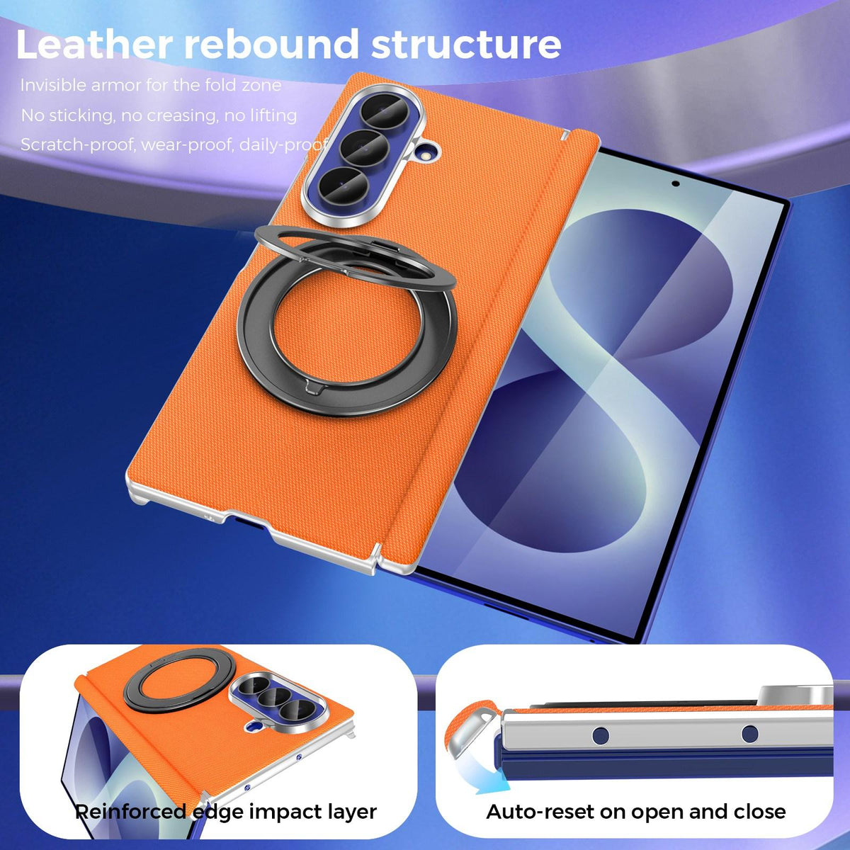 For Galaxy Z Fold5 5G KASHI Electroplated Dual-Hinge 360 Rotation Magnetic Holder Phone Case - Orange - EDA010078405D