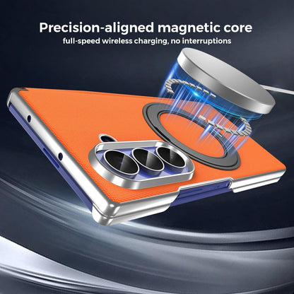 For Galaxy Z Fold5 5G KASHI Electroplated Dual-Hinge 360 Rotation Magnetic Holder Phone Case - Orange - EDA010078405D