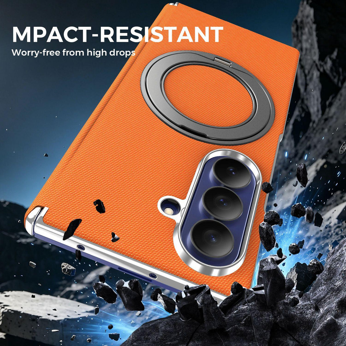 For Galaxy Z Fold5 5G KASHI Electroplated Dual-Hinge 360 Rotation Magnetic Holder Phone Case - Orange - EDA010078405D