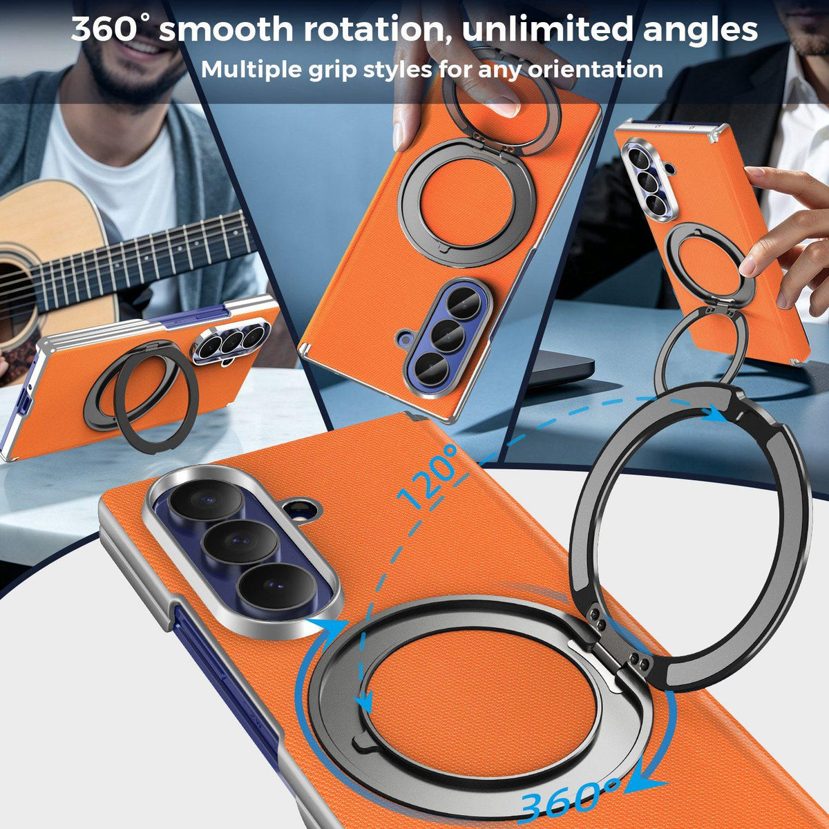 For Galaxy Z Fold5 5G KASHI Electroplated Dual-Hinge 360 Rotation Magnetic Holder Phone Case - Orange - EDA010078405D