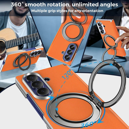 For Galaxy Z Fold5 5G KASHI Electroplated Dual-Hinge 360 Rotation Magnetic Holder Phone Case - Orange - EDA010078405D