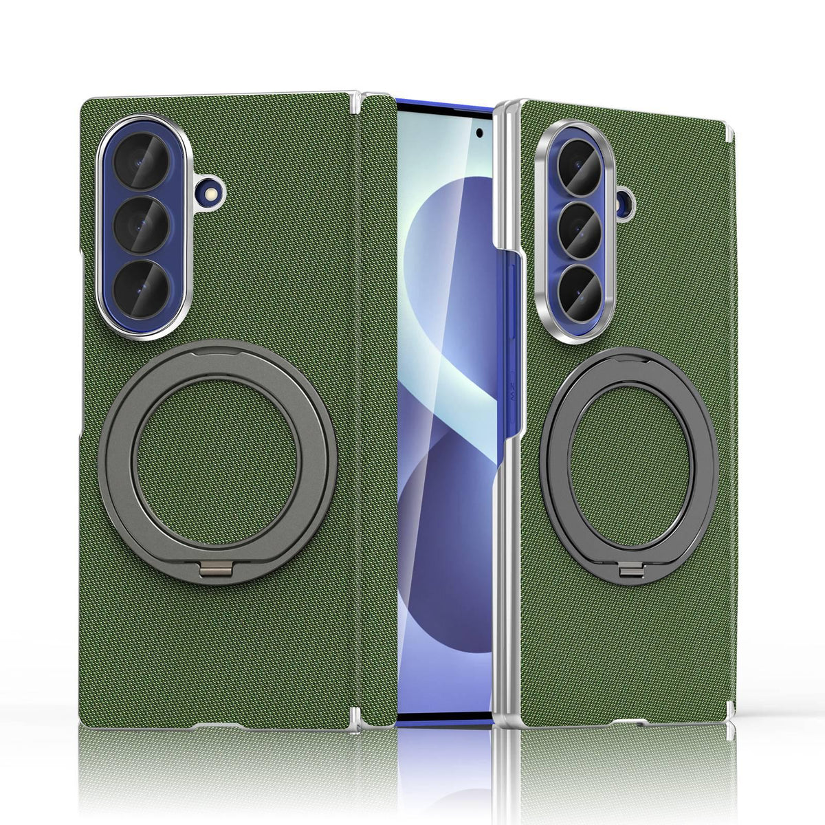For Galaxy Z Fold5 5G KASHI Electroplated Dual-Hinge 360 Rotation Magnetic Holder Phone Case - Deep Green - EDA010078405E