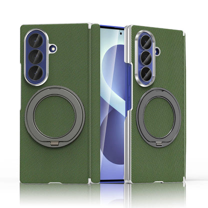 For Galaxy Z Fold5 5G KASHI Electroplated Dual-Hinge 360 Rotation Magnetic Holder Phone Case - Deep Green - EDA010078405E
