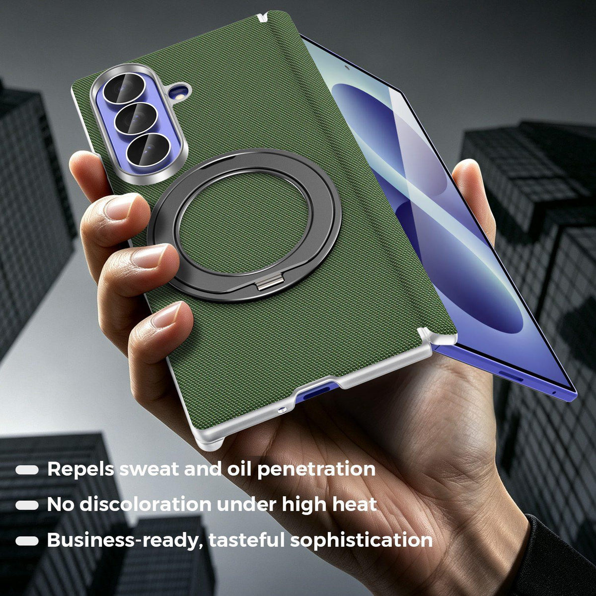 For Galaxy Z Fold5 5G KASHI Electroplated Dual-Hinge 360 Rotation Magnetic Holder Phone Case - Deep Green - EDA010078405E