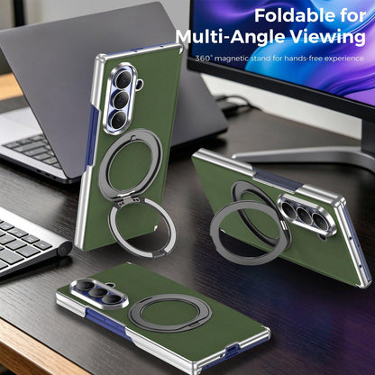 For Galaxy Z Fold5 5G KASHI Electroplated Dual-Hinge 360 Rotation Magnetic Holder Phone Case - Deep Green - EDA010078405E