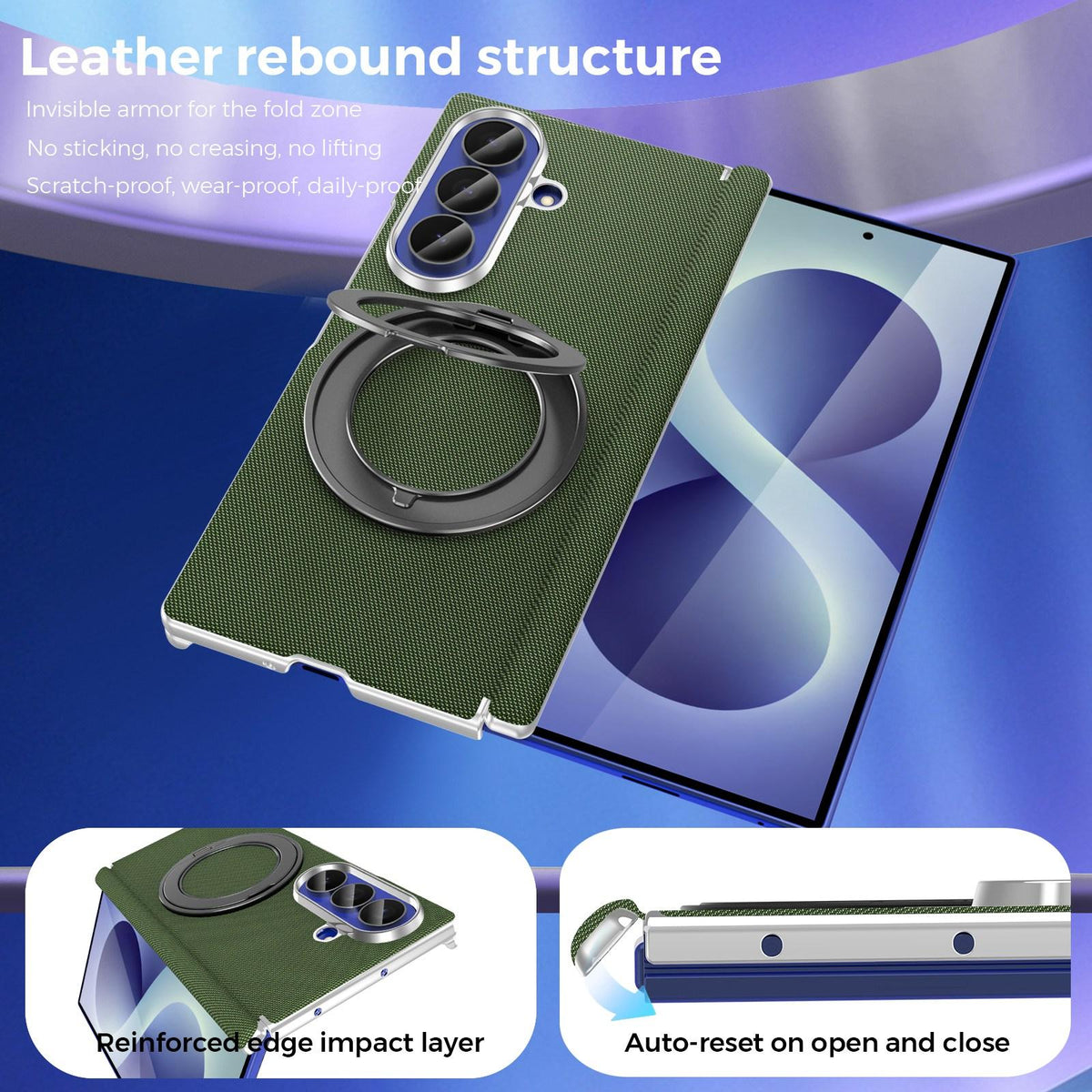 For Galaxy Z Fold5 5G KASHI Electroplated Dual-Hinge 360 Rotation Magnetic Holder Phone Case - Deep Green - EDA010078405E