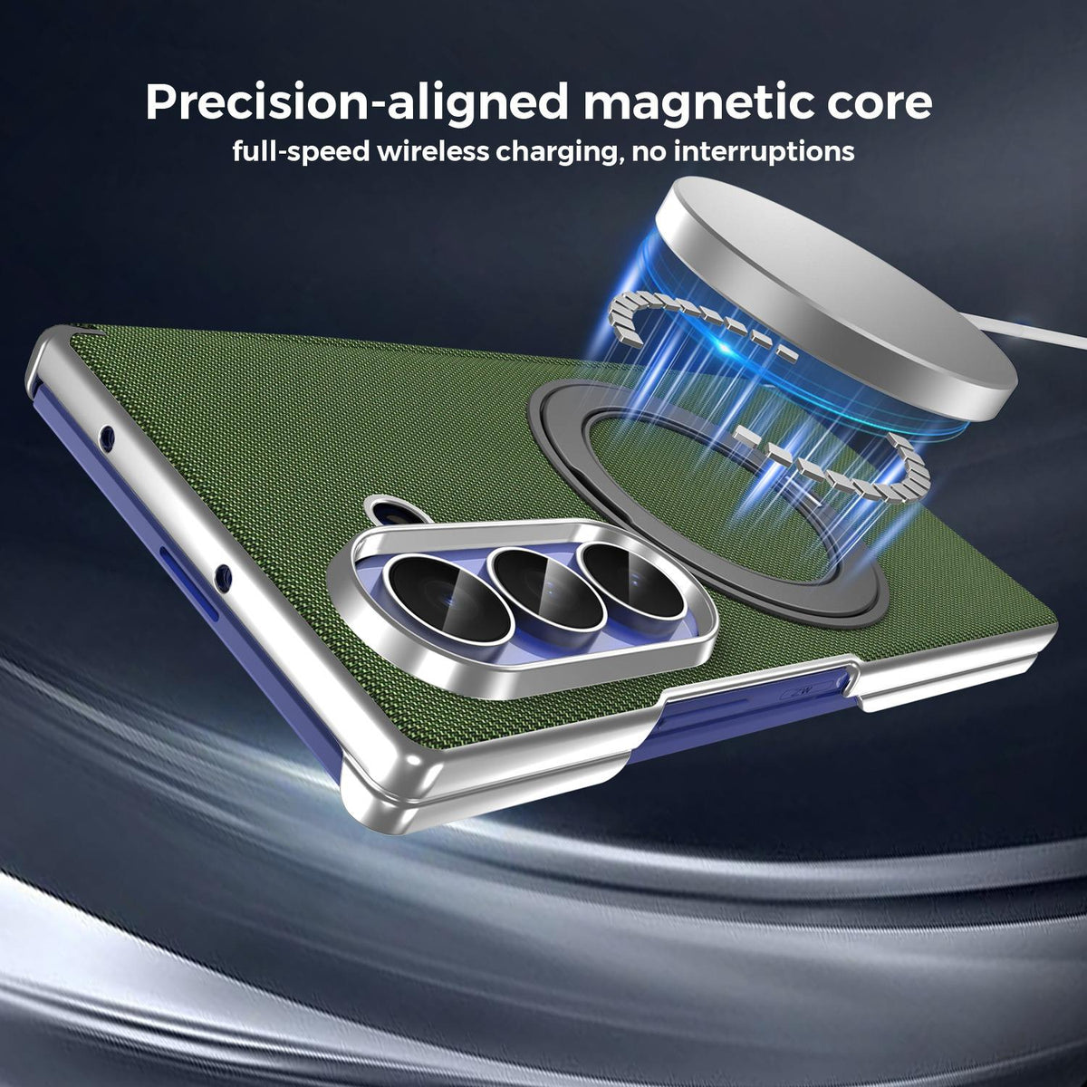 For Galaxy Z Fold5 5G KASHI Electroplated Dual-Hinge 360 Rotation Magnetic Holder Phone Case - Deep Green - EDA010078405E
