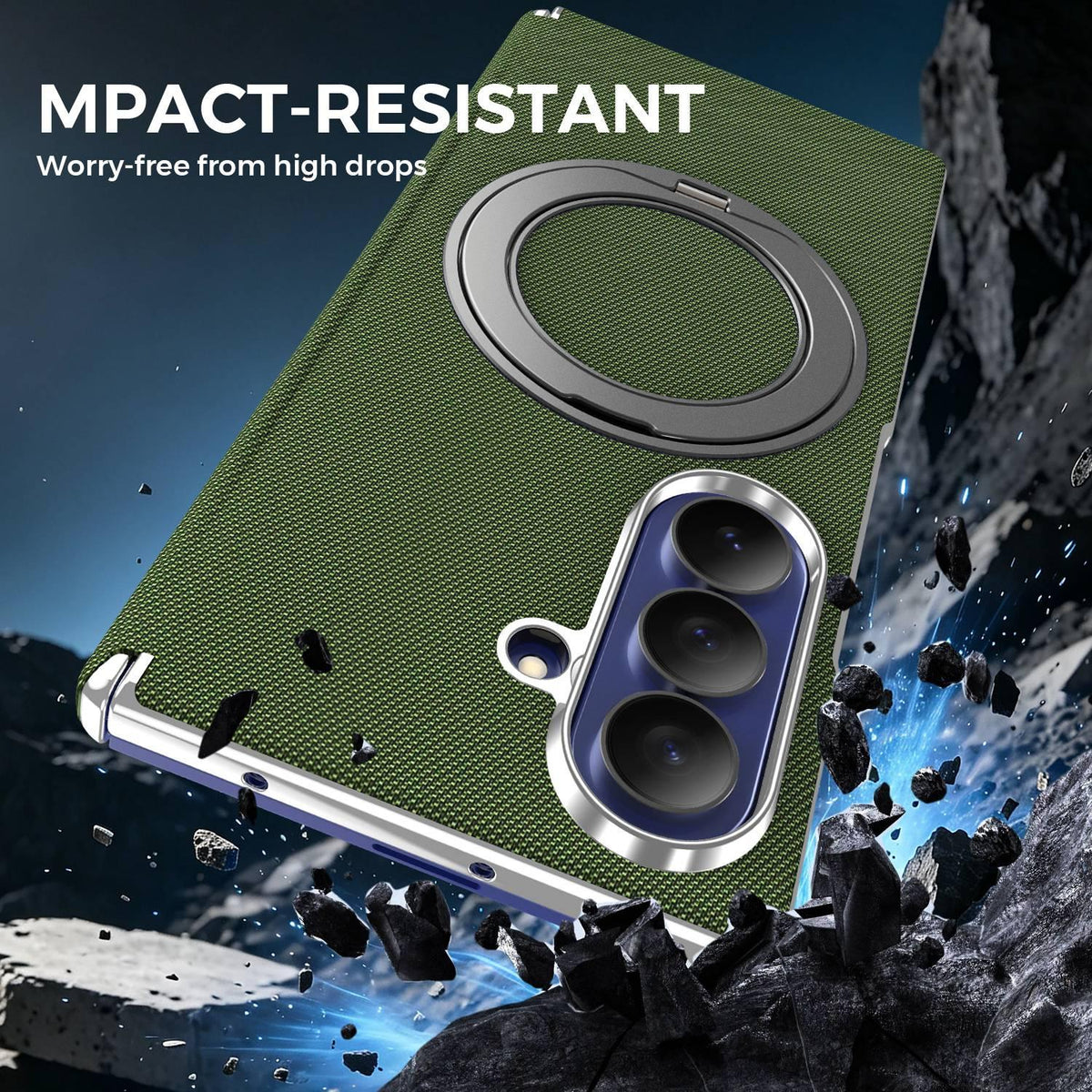 For Galaxy Z Fold5 5G KASHI Electroplated Dual-Hinge 360 Rotation Magnetic Holder Phone Case - Deep Green - EDA010078405E