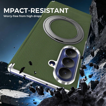 For Galaxy Z Fold5 5G KASHI Electroplated Dual-Hinge 360 Rotation Magnetic Holder Phone Case - Deep Green - EDA010078405E