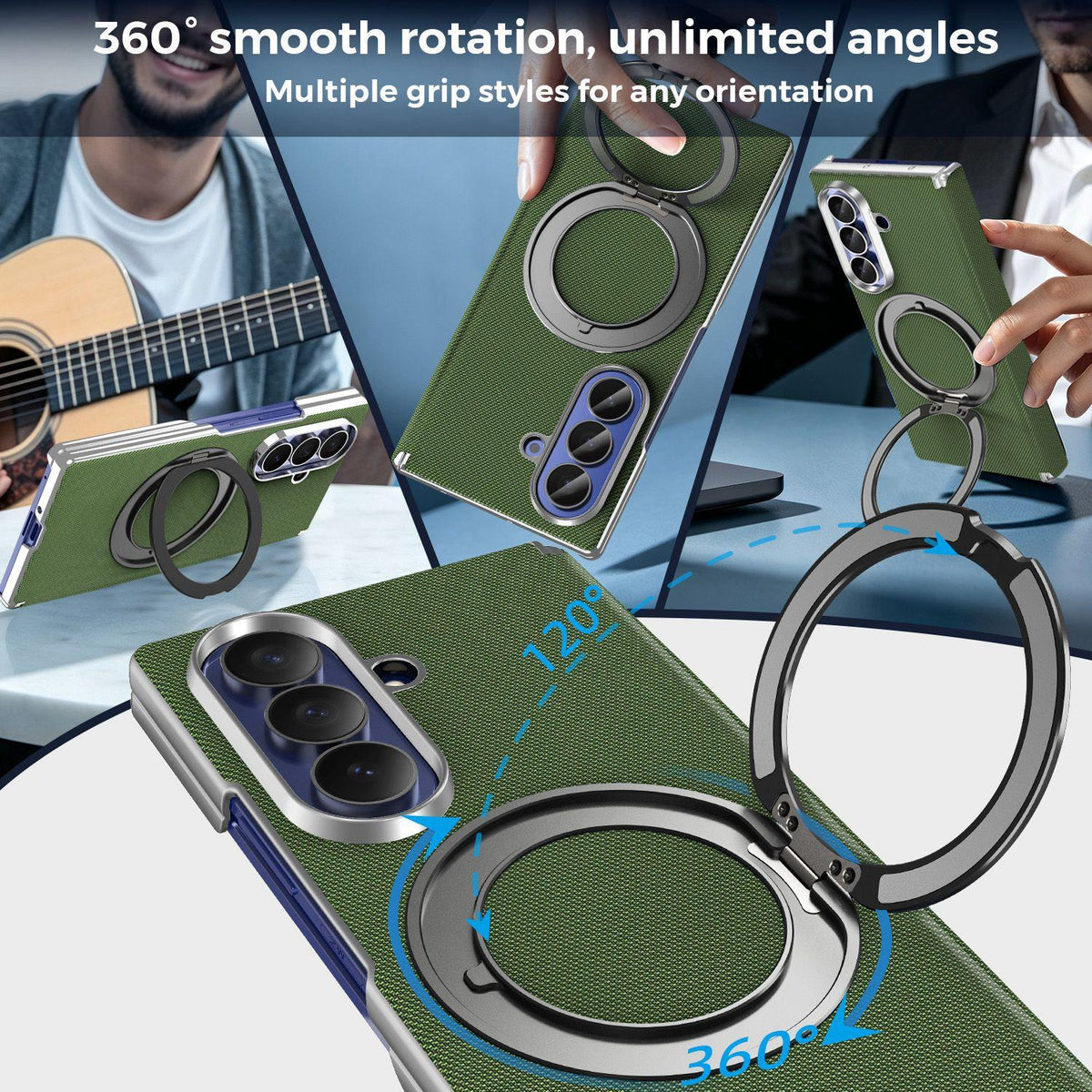 For Galaxy Z Fold5 5G KASHI Electroplated Dual-Hinge 360 Rotation Magnetic Holder Phone Case - Deep Green - EDA010078405E