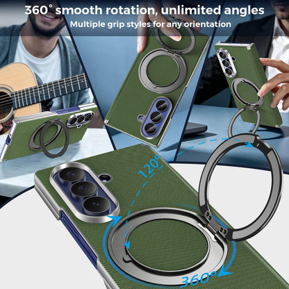 For Galaxy Z Fold5 5G KASHI Electroplated Dual-Hinge 360 Rotation Magnetic Holder Phone Case - Deep Green - EDA010078405E