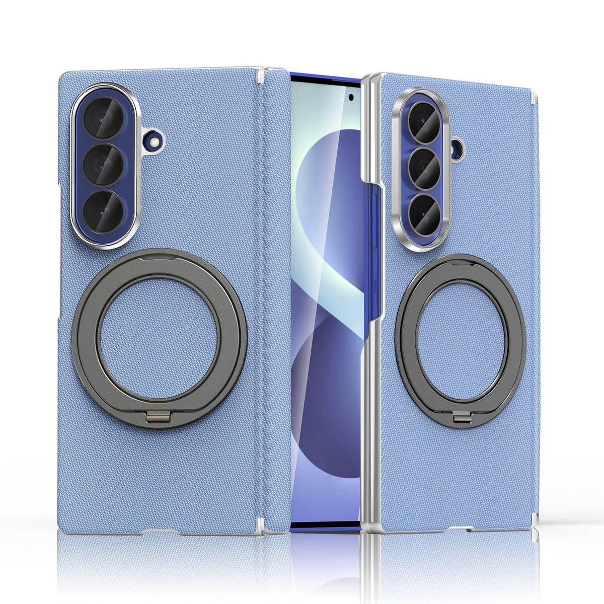 For Galaxy Z Fold5 5G KASHI Electroplated Dual-Hinge 360 Rotation Magnetic Holder Phone Case - Sierra Blue - EDA010078405F