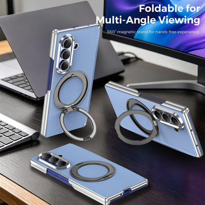For Galaxy Z Fold5 5G KASHI Electroplated Dual-Hinge 360 Rotation Magnetic Holder Phone Case - Sierra Blue - EDA010078405F