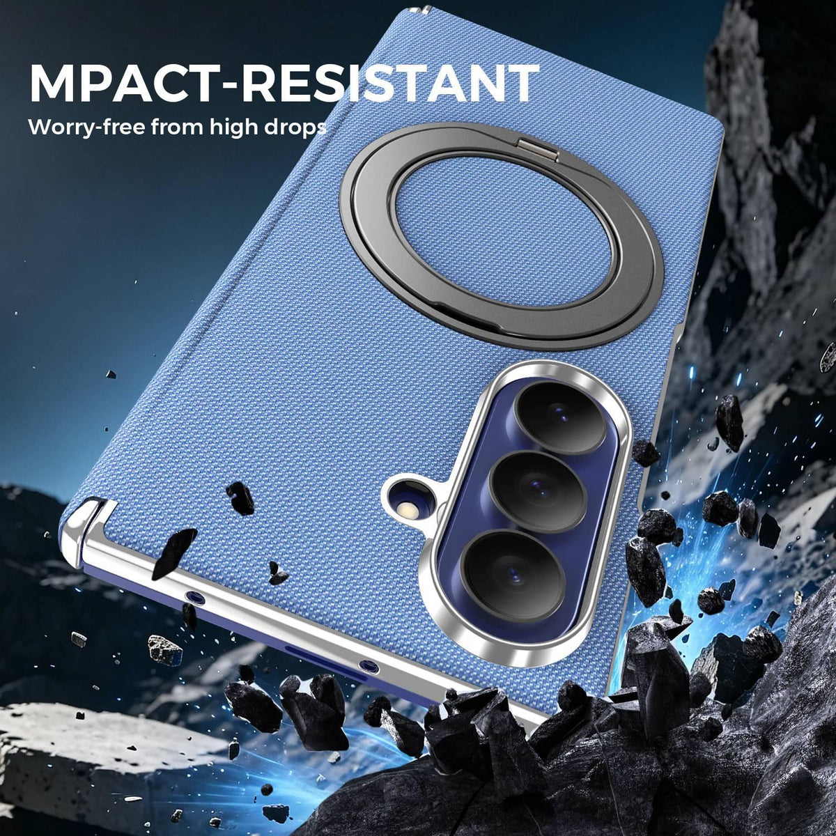 For Galaxy Z Fold5 5G KASHI Electroplated Dual-Hinge 360 Rotation Magnetic Holder Phone Case - Sierra Blue - EDA010078405F