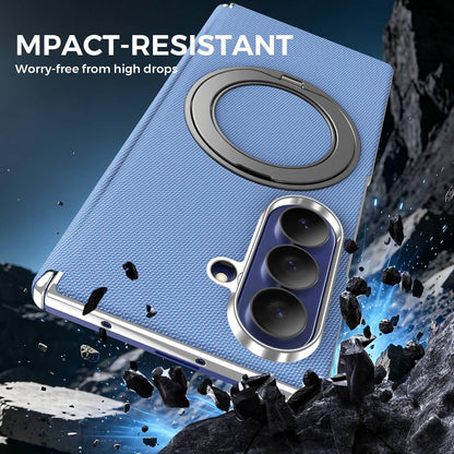 For Galaxy Z Fold5 5G KASHI Electroplated Dual-Hinge 360 Rotation Magnetic Holder Phone Case - Sierra Blue - EDA010078405F