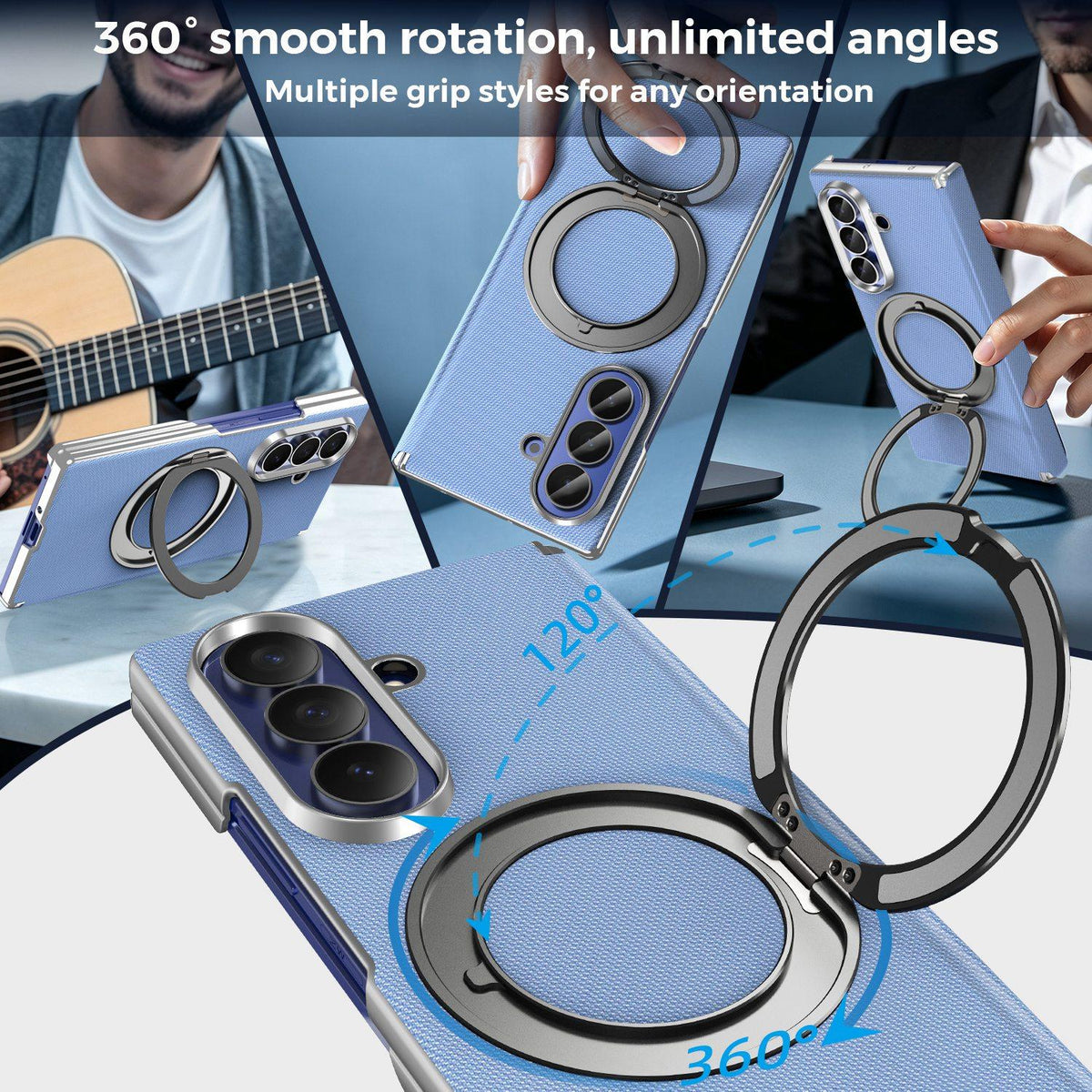 For Galaxy Z Fold5 5G KASHI Electroplated Dual-Hinge 360 Rotation Magnetic Holder Phone Case - Sierra Blue - EDA010078405F