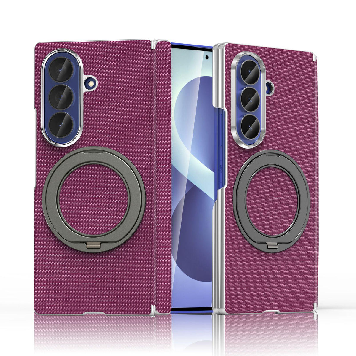 For Galaxy Z Fold5 5G KASHI Electroplated Dual-Hinge 360 Rotation Magnetic Holder Phone Case - Cherry Red - EDA010078405G