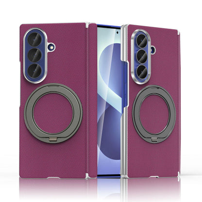 For Galaxy Z Fold5 5G KASHI Electroplated Dual-Hinge 360 Rotation Magnetic Holder Phone Case - Cherry Red - EDA010078405G