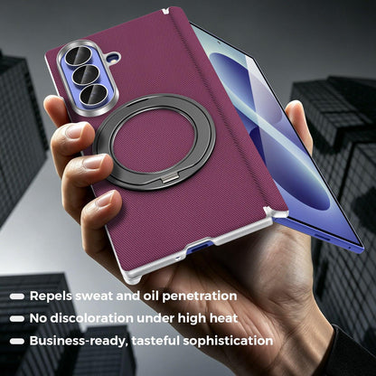 For Galaxy Z Fold5 5G KASHI Electroplated Dual-Hinge 360 Rotation Magnetic Holder Phone Case - Cherry Red - EDA010078405G