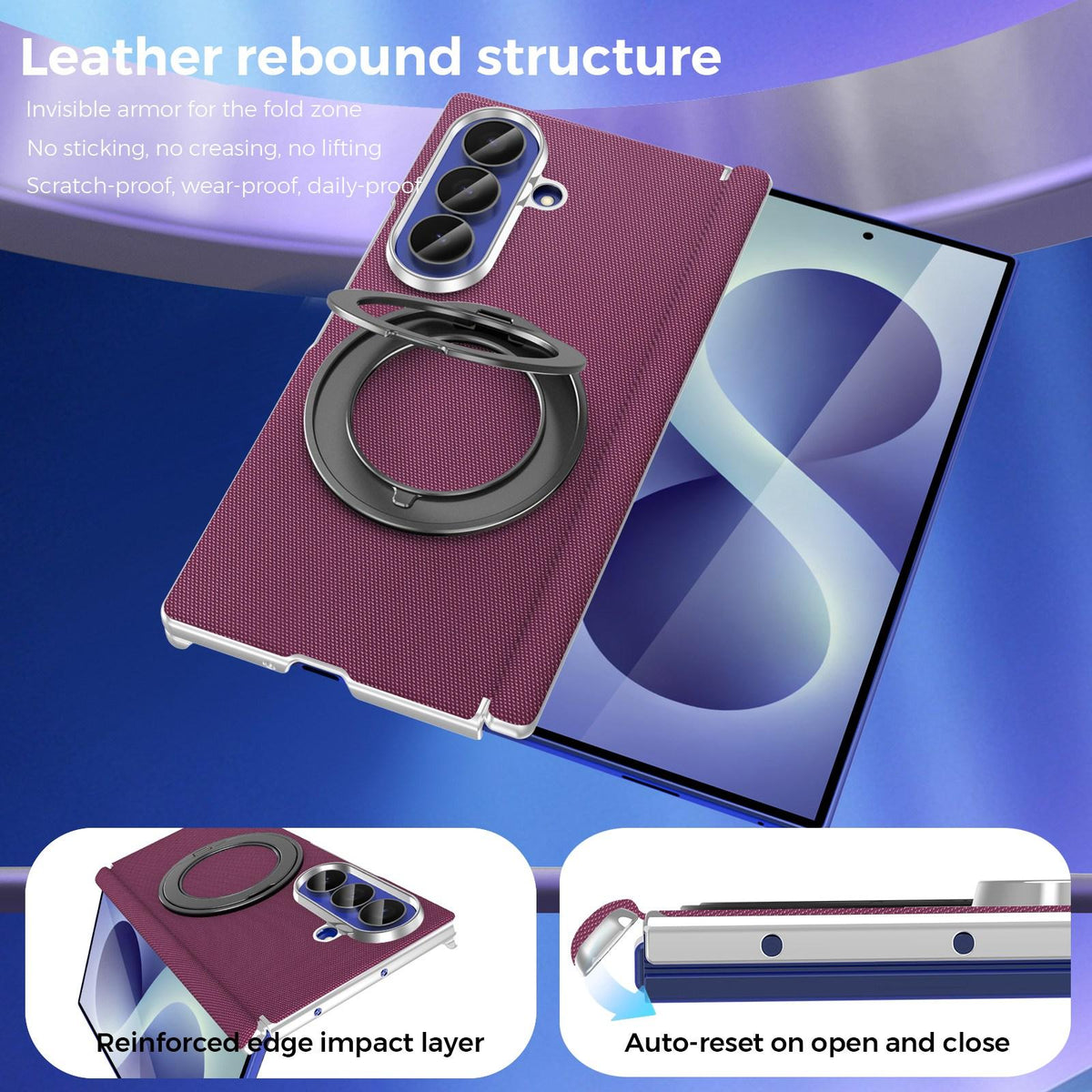 For Galaxy Z Fold5 5G KASHI Electroplated Dual-Hinge 360 Rotation Magnetic Holder Phone Case - Cherry Red - EDA010078405G