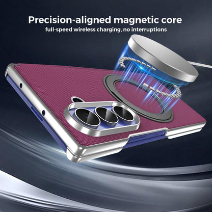 For Galaxy Z Fold5 5G KASHI Electroplated Dual-Hinge 360 Rotation Magnetic Holder Phone Case - Cherry Red - EDA010078405G