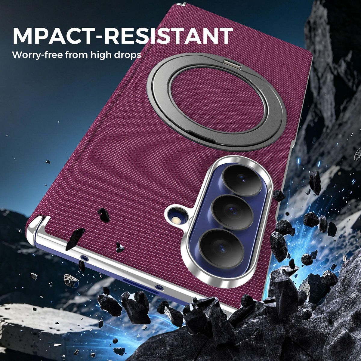 For Galaxy Z Fold5 5G KASHI Electroplated Dual-Hinge 360 Rotation Magnetic Holder Phone Case - Cherry Red - EDA010078405G