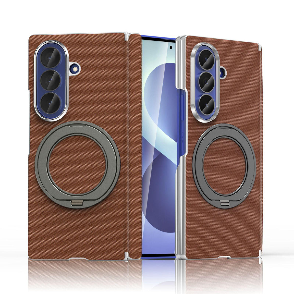 For Galaxy Z Fold5 5G KASHI Electroplated Dual-Hinge 360 Rotation Magnetic Holder Phone Case - Brown - EDA010078405H
