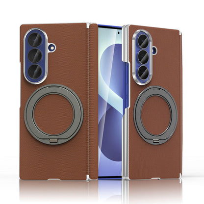 For Galaxy Z Fold5 5G KASHI Electroplated Dual-Hinge 360 Rotation Magnetic Holder Phone Case - Brown - EDA010078405H