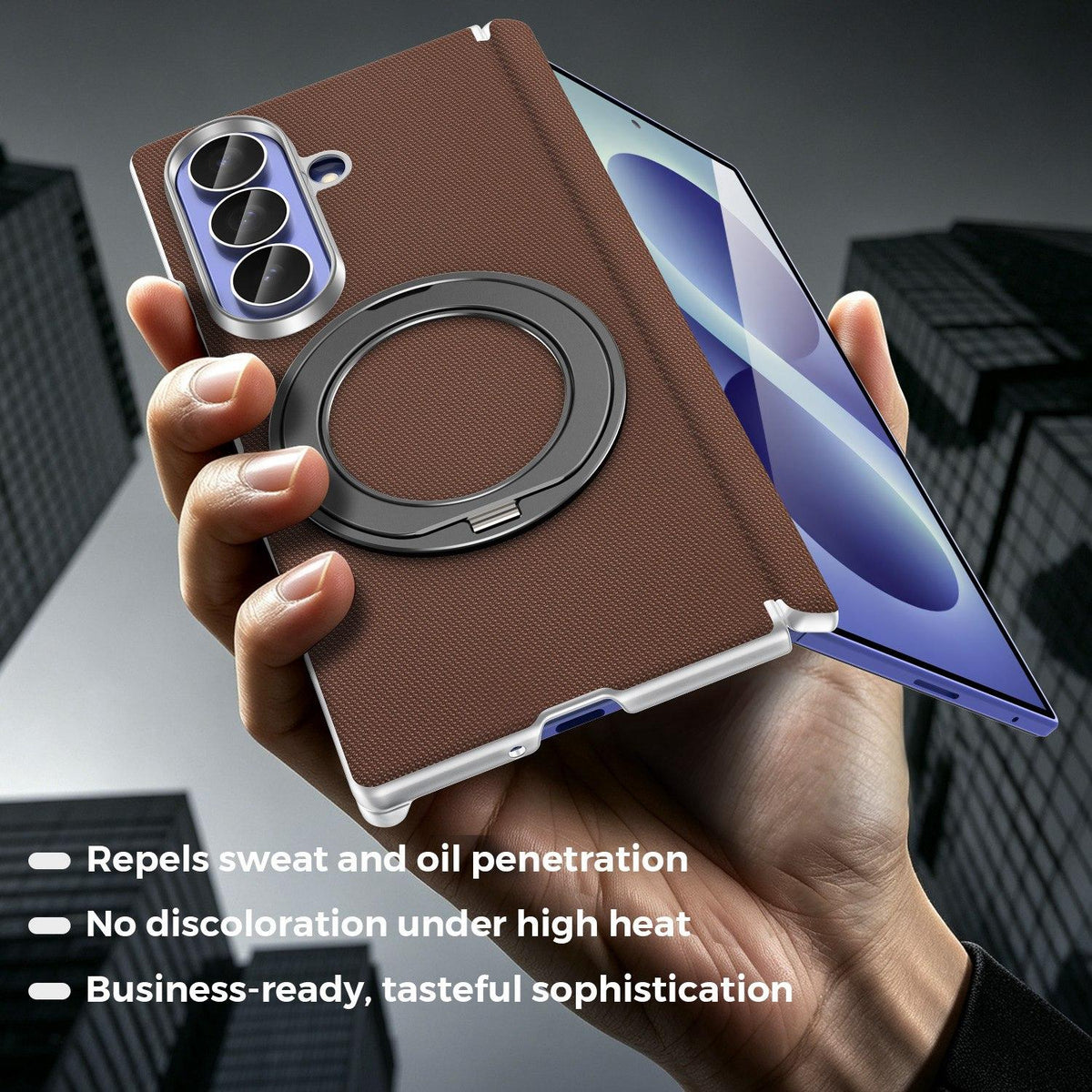 For Galaxy Z Fold5 5G KASHI Electroplated Dual-Hinge 360 Rotation Magnetic Holder Phone Case - Brown - EDA010078405H