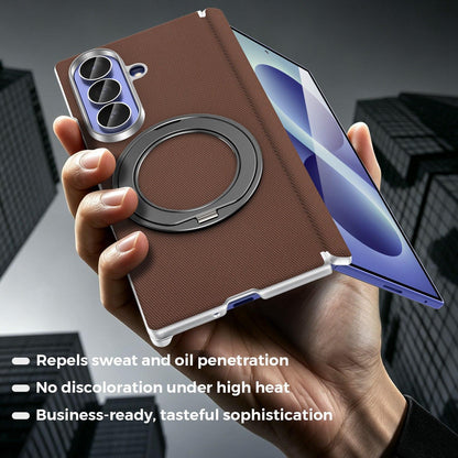 For Galaxy Z Fold5 5G KASHI Electroplated Dual-Hinge 360 Rotation Magnetic Holder Phone Case - Brown - EDA010078405H