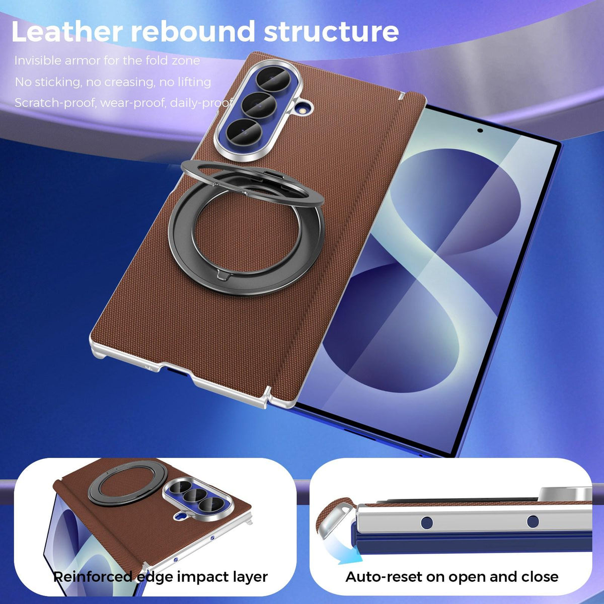 For Galaxy Z Fold5 5G KASHI Electroplated Dual-Hinge 360 Rotation Magnetic Holder Phone Case - Brown - EDA010078405H