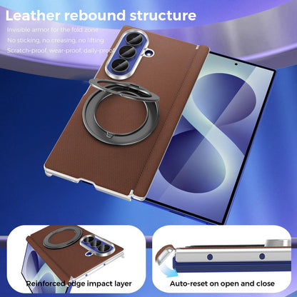 For Galaxy Z Fold5 5G KASHI Electroplated Dual-Hinge 360 Rotation Magnetic Holder Phone Case - Brown - EDA010078405H