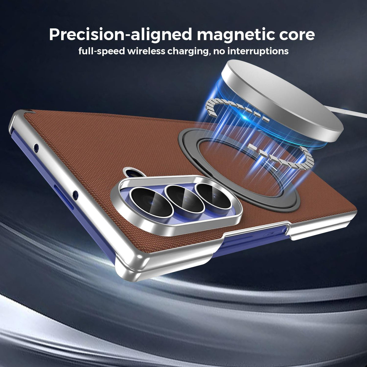 For Galaxy Z Fold5 5G KASHI Electroplated Dual-Hinge 360 Rotation Magnetic Holder Phone Case - Brown - EDA010078405H