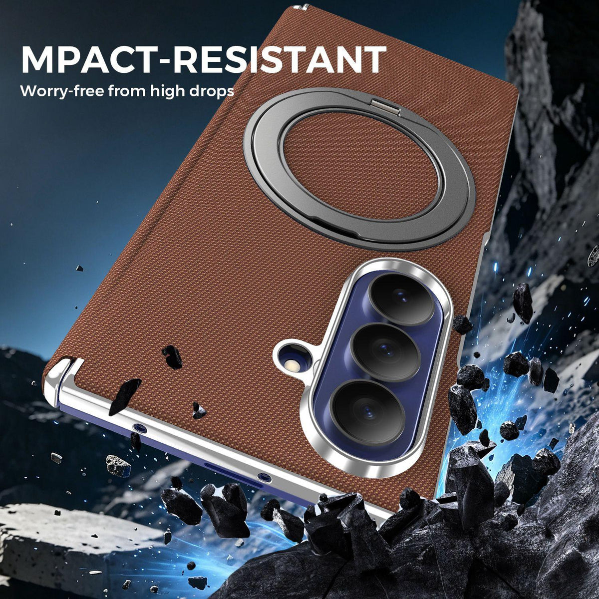 For Galaxy Z Fold5 5G KASHI Electroplated Dual-Hinge 360 Rotation Magnetic Holder Phone Case - Brown - EDA010078405H