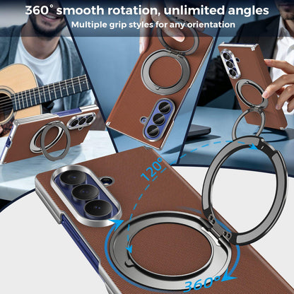 For Galaxy Z Fold5 5G KASHI Electroplated Dual-Hinge 360 Rotation Magnetic Holder Phone Case - Brown - EDA010078405H