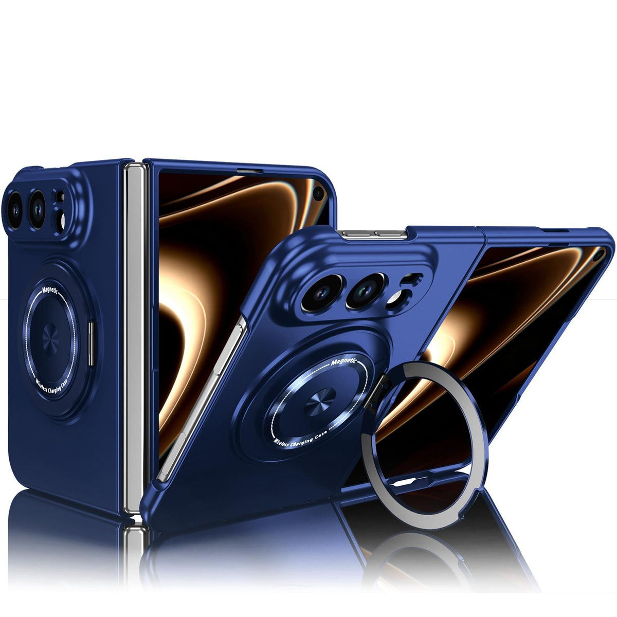 For iPhone Duo Rotation Holder Foldable Magnetic PC Phone Case - Royal Blue - EDA010078901A
