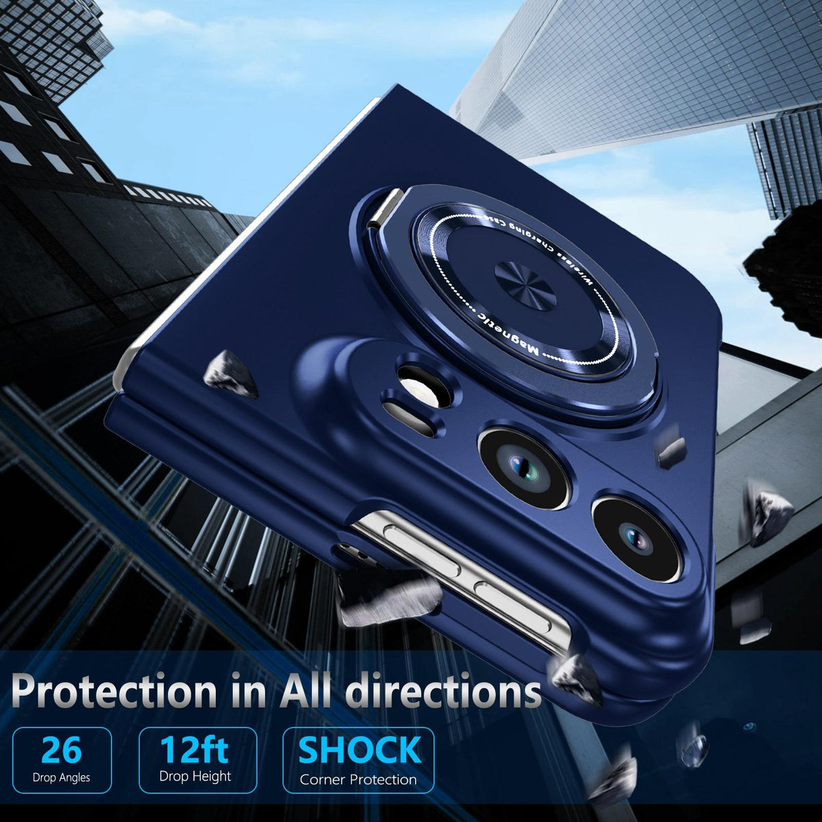 For iPhone Duo Rotation Holder Foldable Magnetic PC Phone Case - Royal Blue - EDA010078901A
