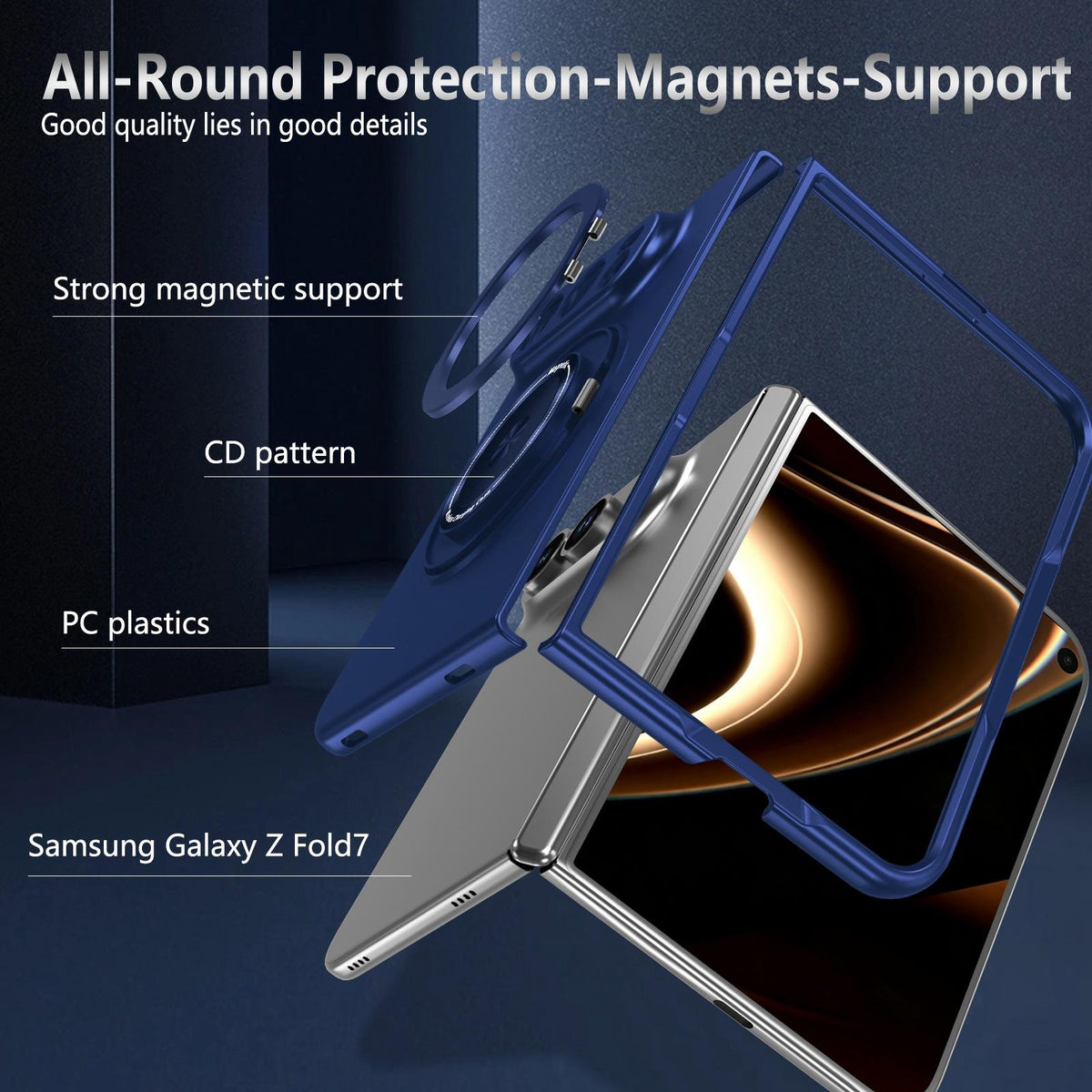 For iPhone Duo Rotation Holder Foldable Magnetic PC Phone Case - Royal Blue - EDA010078901A