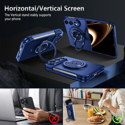For iPhone Duo Rotation Holder Foldable Magnetic PC Phone Case - Royal Blue - EDA010078901A
