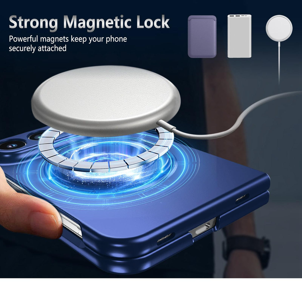 For iPhone Duo Rotation Holder Foldable Magnetic PC Phone Case - Royal Blue - EDA010078901A