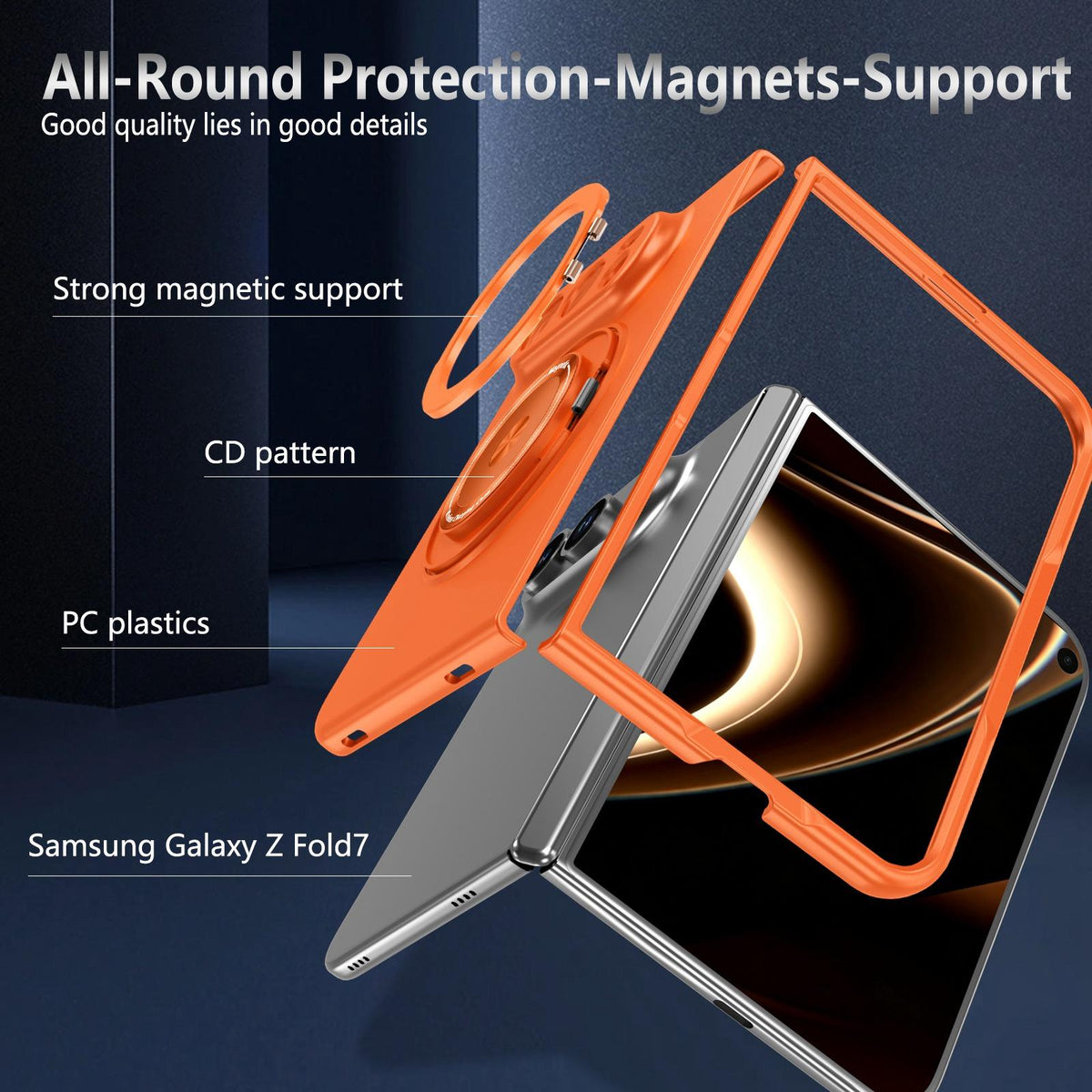 For iPhone Duo Rotation Holder Foldable Magnetic PC Phone Case - Orange - EDA010078901B
