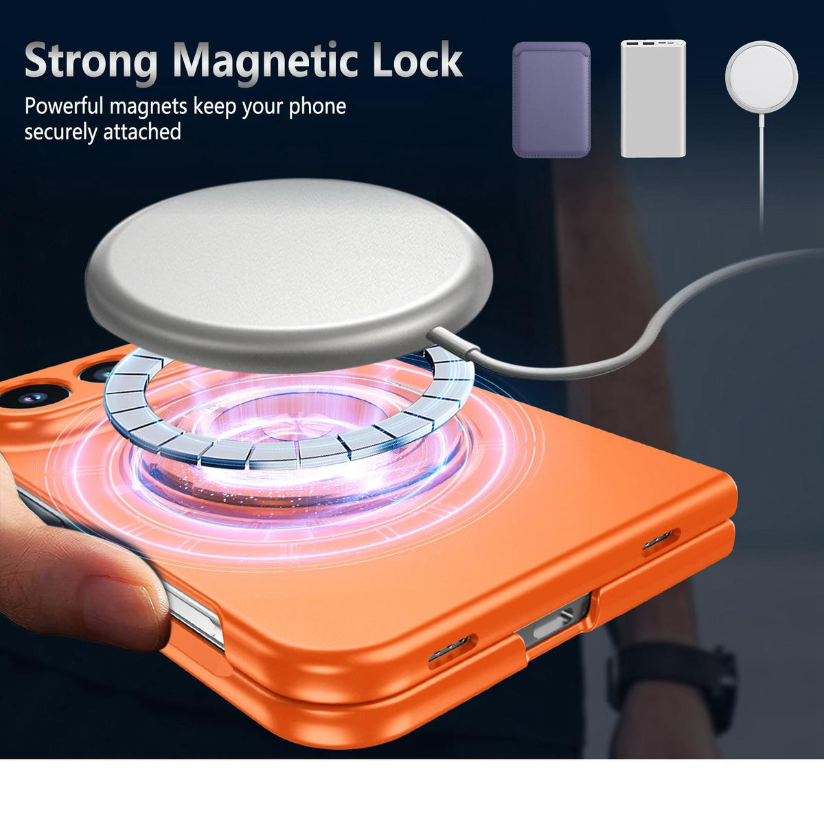 For iPhone Duo Rotation Holder Foldable Magnetic PC Phone Case - Orange - EDA010078901B