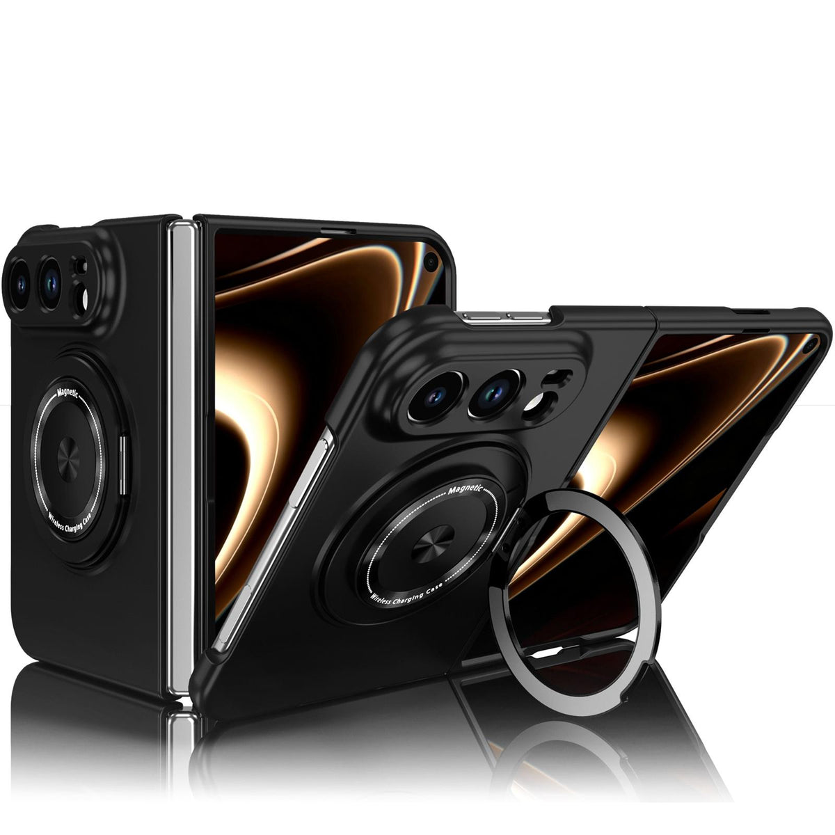 For iPhone Duo Rotation Holder Foldable Magnetic PC Phone Case - Black - EDA010078901C
